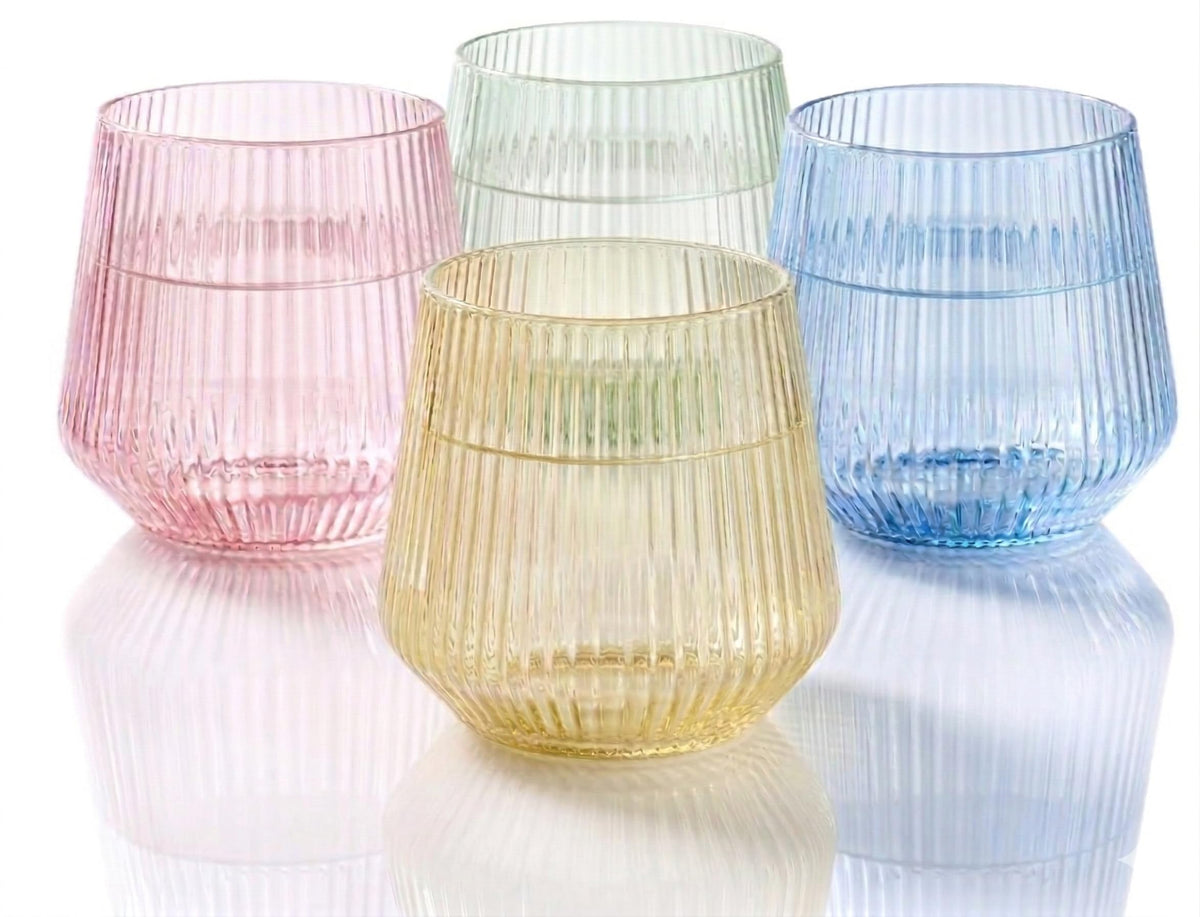 Stemless Ribbed Plastic Wine Glasses 12 oz 36 Count