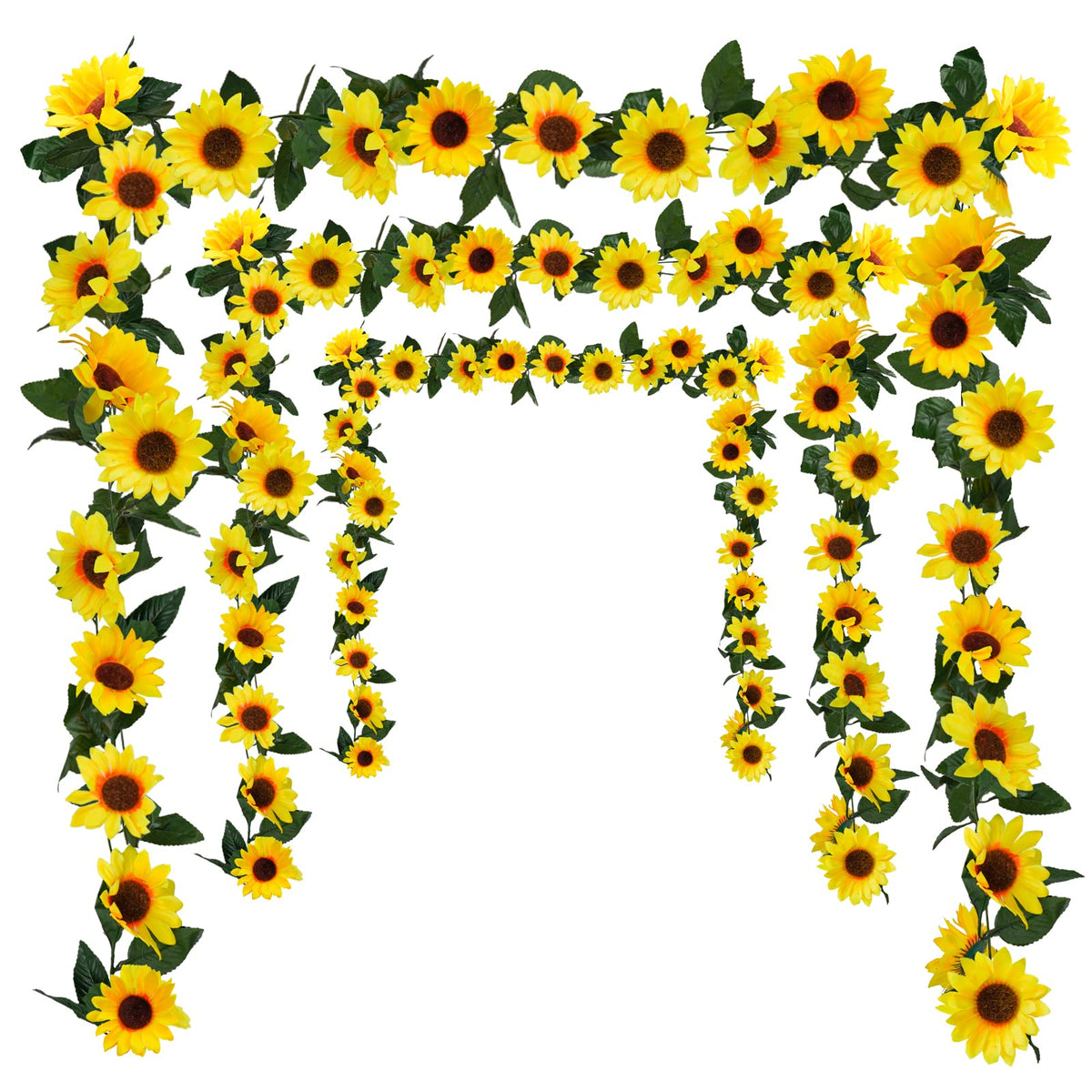 Artificial Sunflower Garland with Green Leaves for Party Decor