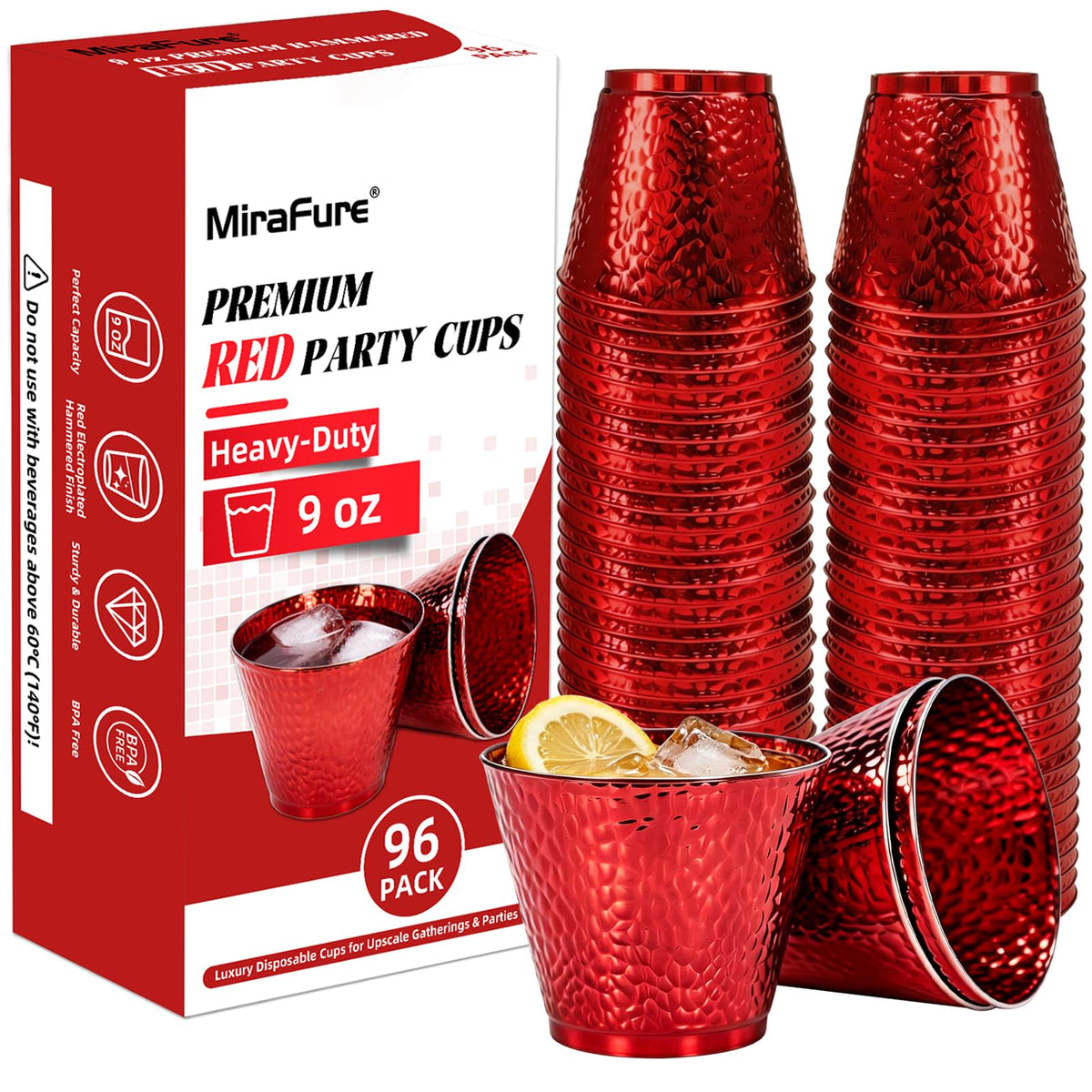 Hammered Disposable Plastic Cups 9 oz for Weddings and Parties
