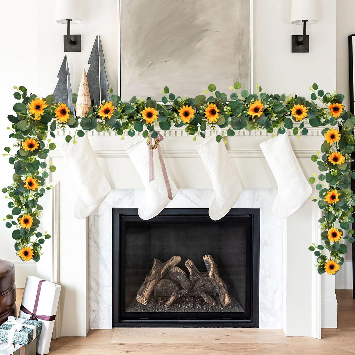 Artificial Sunflower Garland with Green Leaves for Party Decor