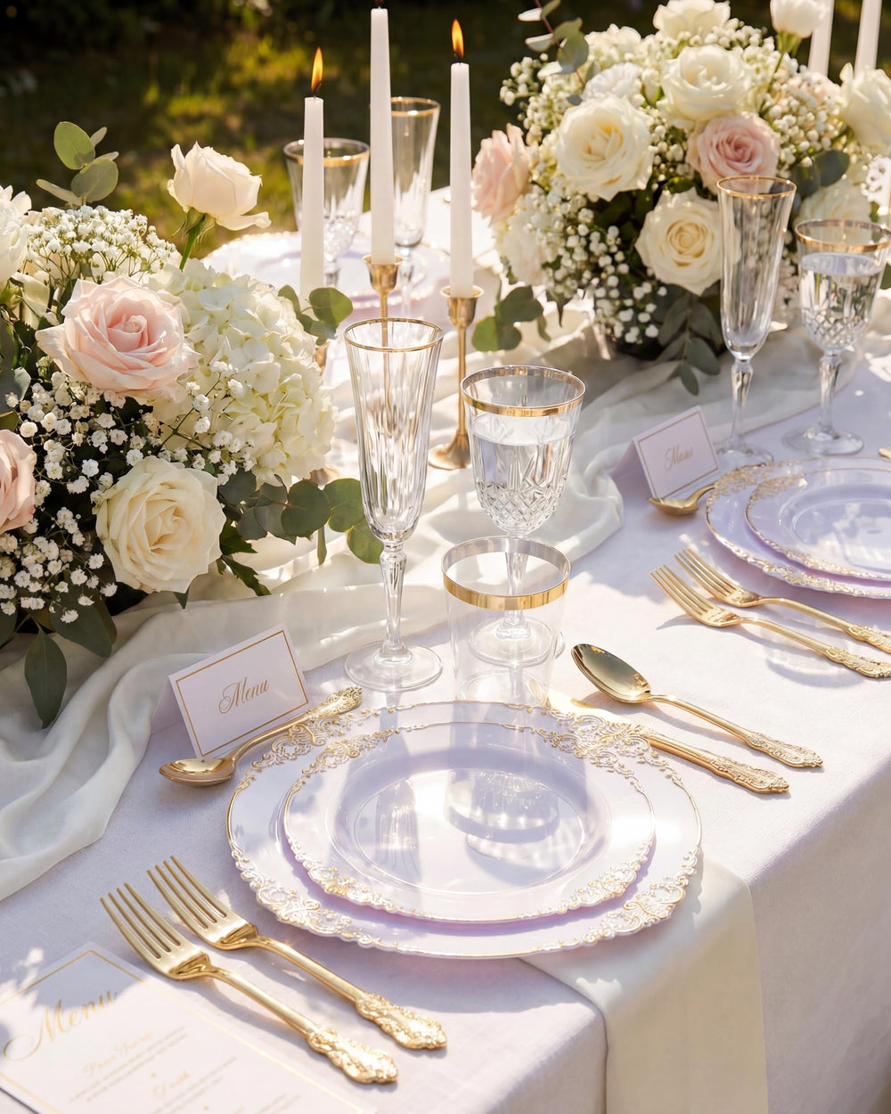 Gold Disposable Dinnerware Set for 50 Party Guests
