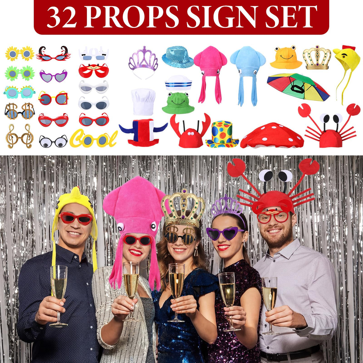 Funny Hats and Glasses 32 Piece Halloween Costume Set