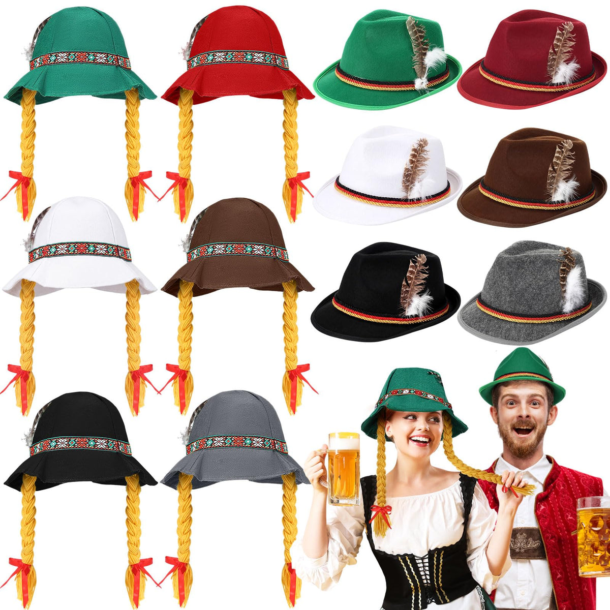 Oktoberfest Bavarian Costume Hats 12 Piece Set for Parties