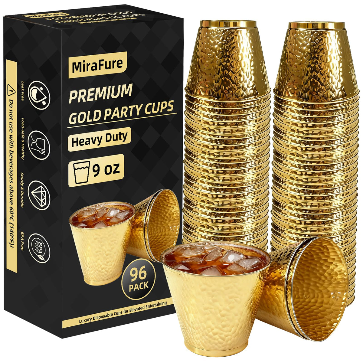 Hammered Disposable Plastic Cups 9 oz for Weddings and Parties