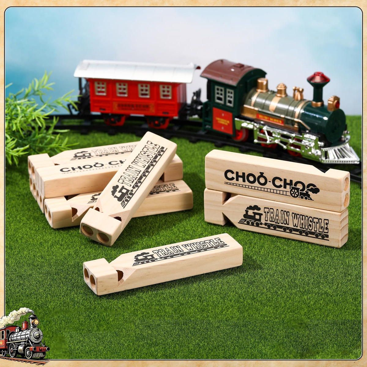 Wooden Train Whistles for Party Favors and Kids Toys