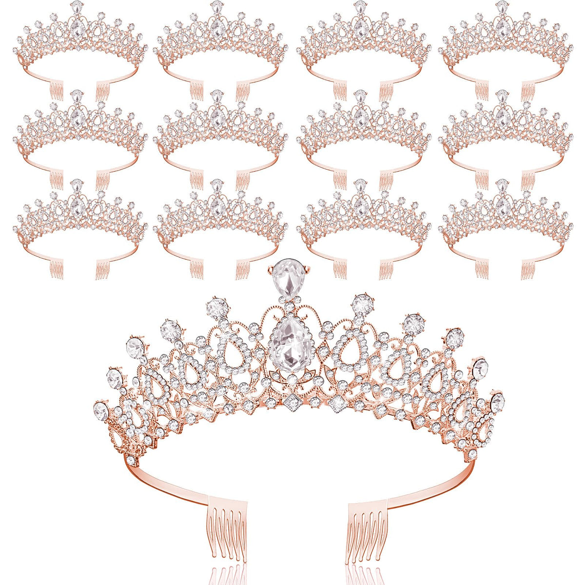 Crystal Princess Tiara Crowns with Combs 12 Piece Set