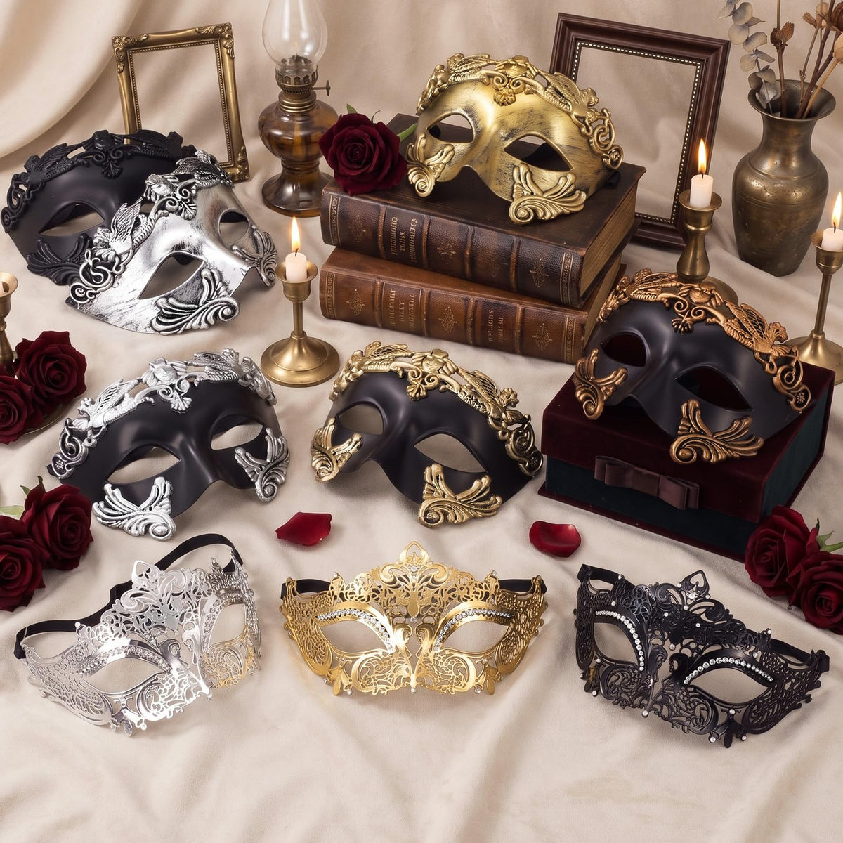 Masquerade Masks 12 Pack in 6 Colors for Adults