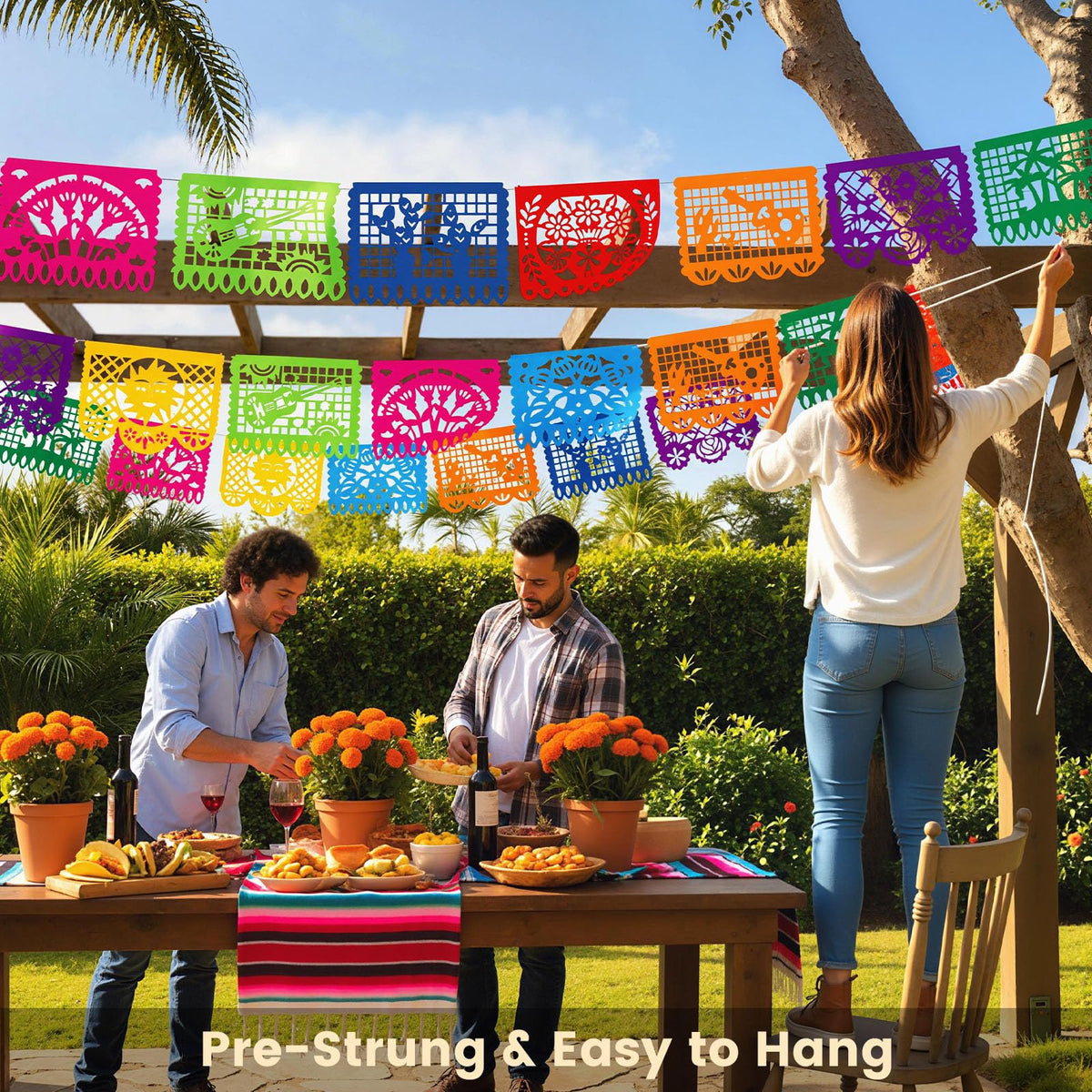 Mexican Fiesta Papel Picado Banner for Birthday Party Decor
