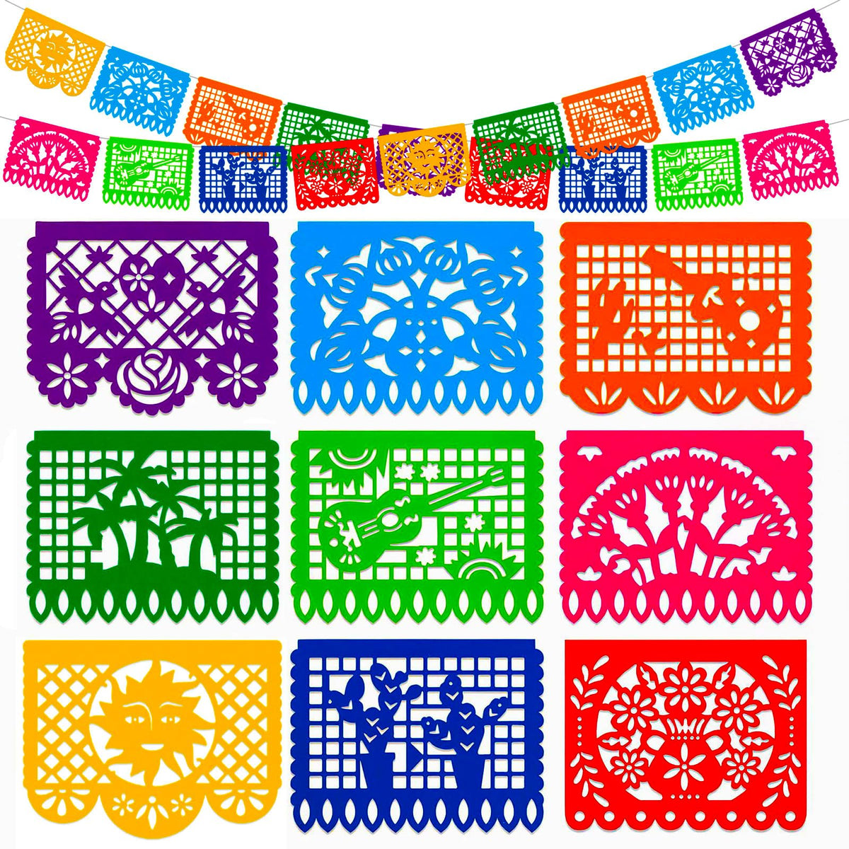 Mexican Fiesta Papel Picado Banner for Birthday Party Decor