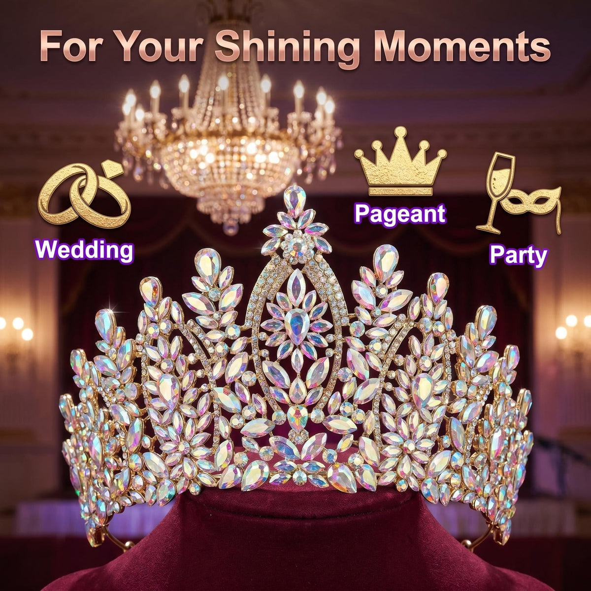 Crystal Quinceanera Crown Royal Queen Tiara for Women