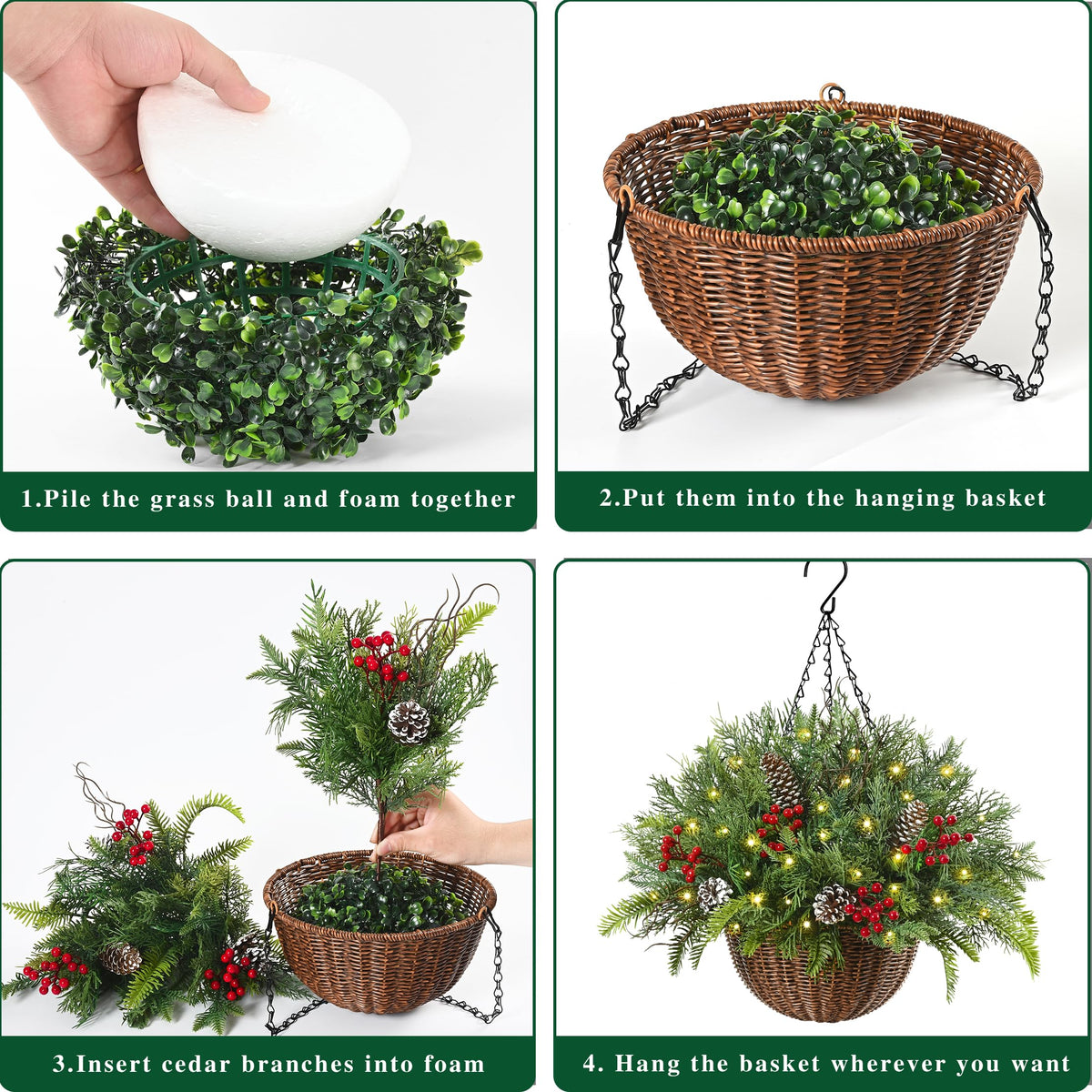 Christmas Hanging Baskets for Outdoor Porch Decorations