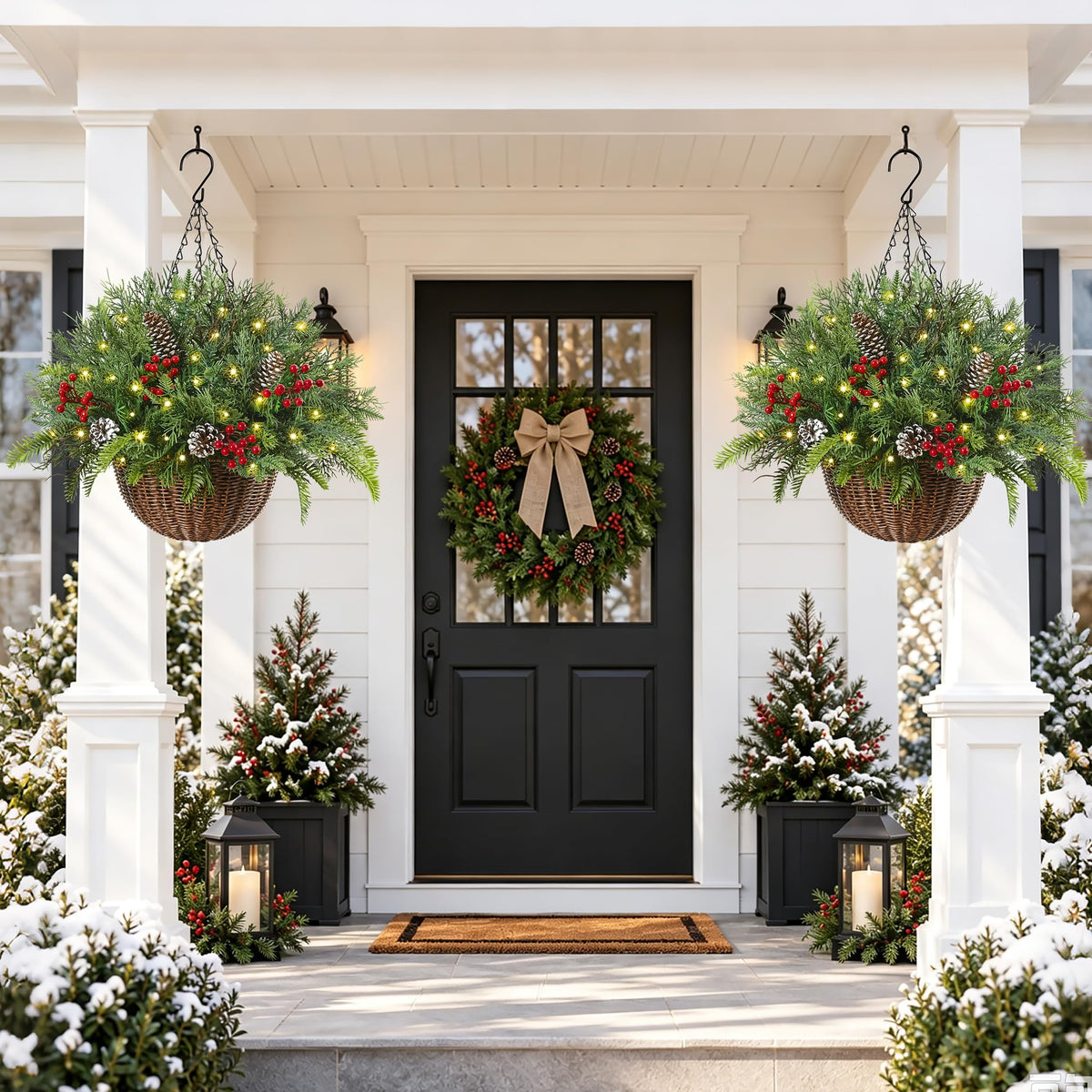Christmas Hanging Baskets for Outdoor Porch Decorations