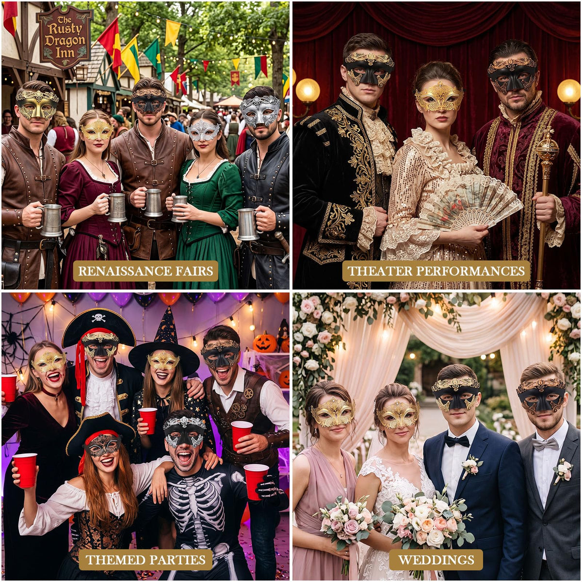 Masquerade Masks 12 Pack in 6 Colors for Adults