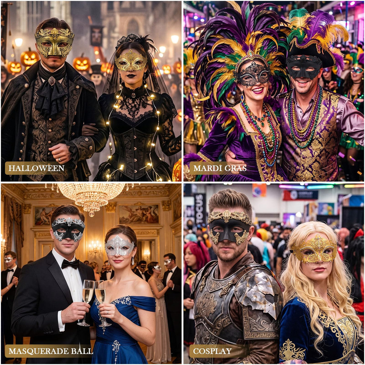 Masquerade Masks 12 Pack in 6 Colors for Adults