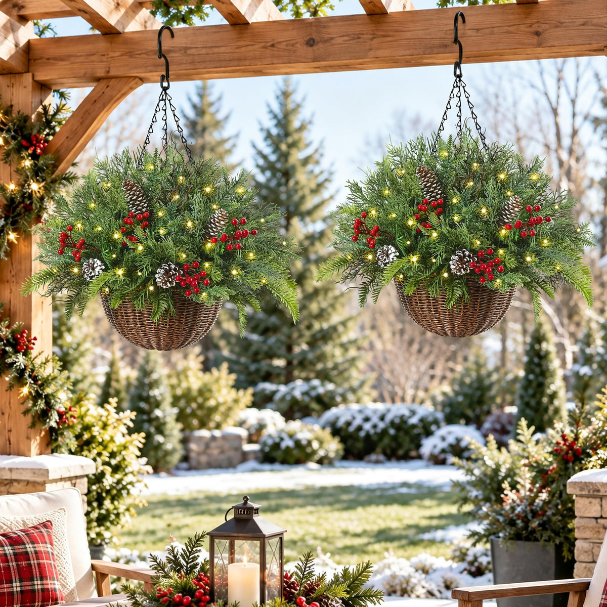 Christmas Hanging Baskets for Outdoor Porch Decorations