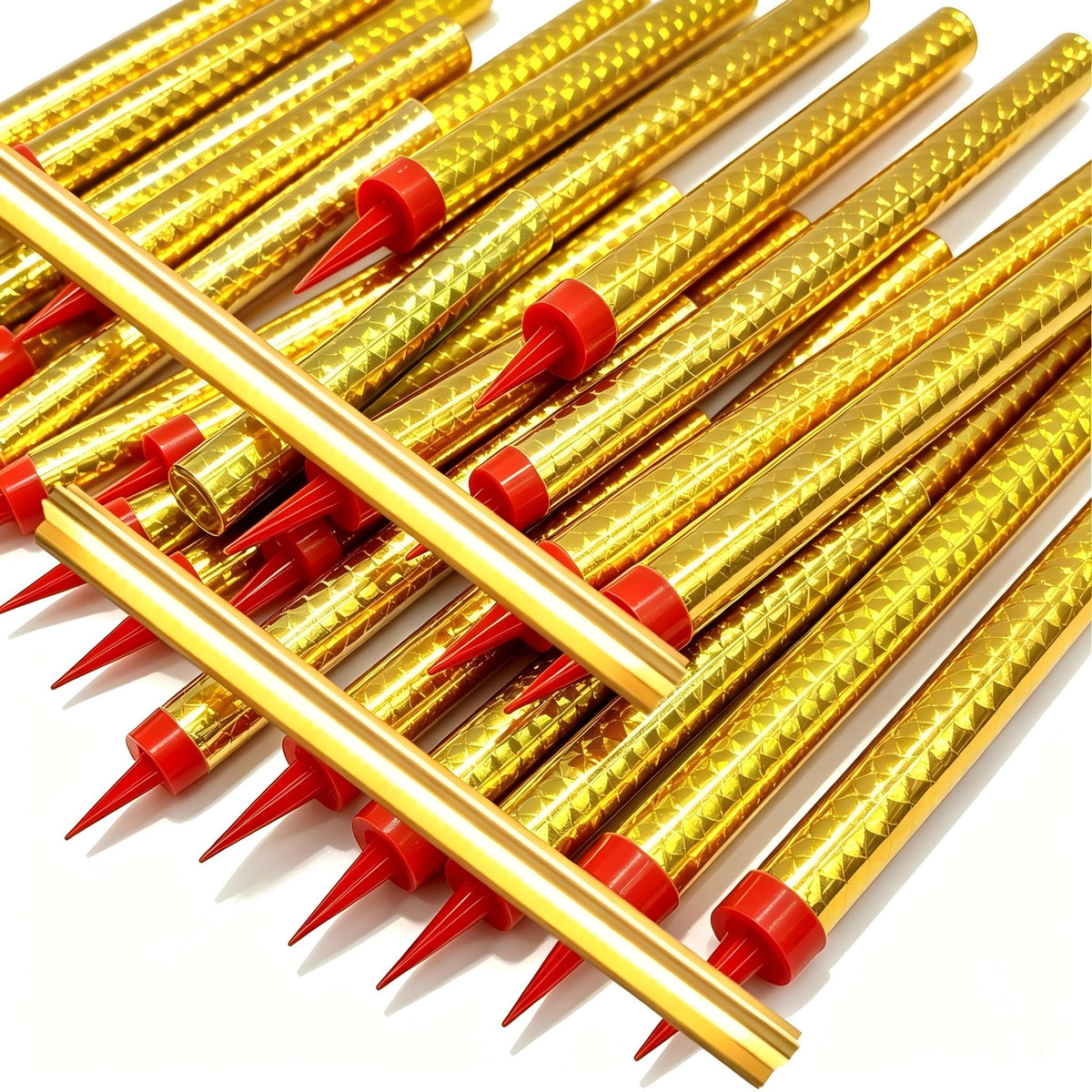 Gold Diamond Cut Cake Candles with Red Stakes for Parties