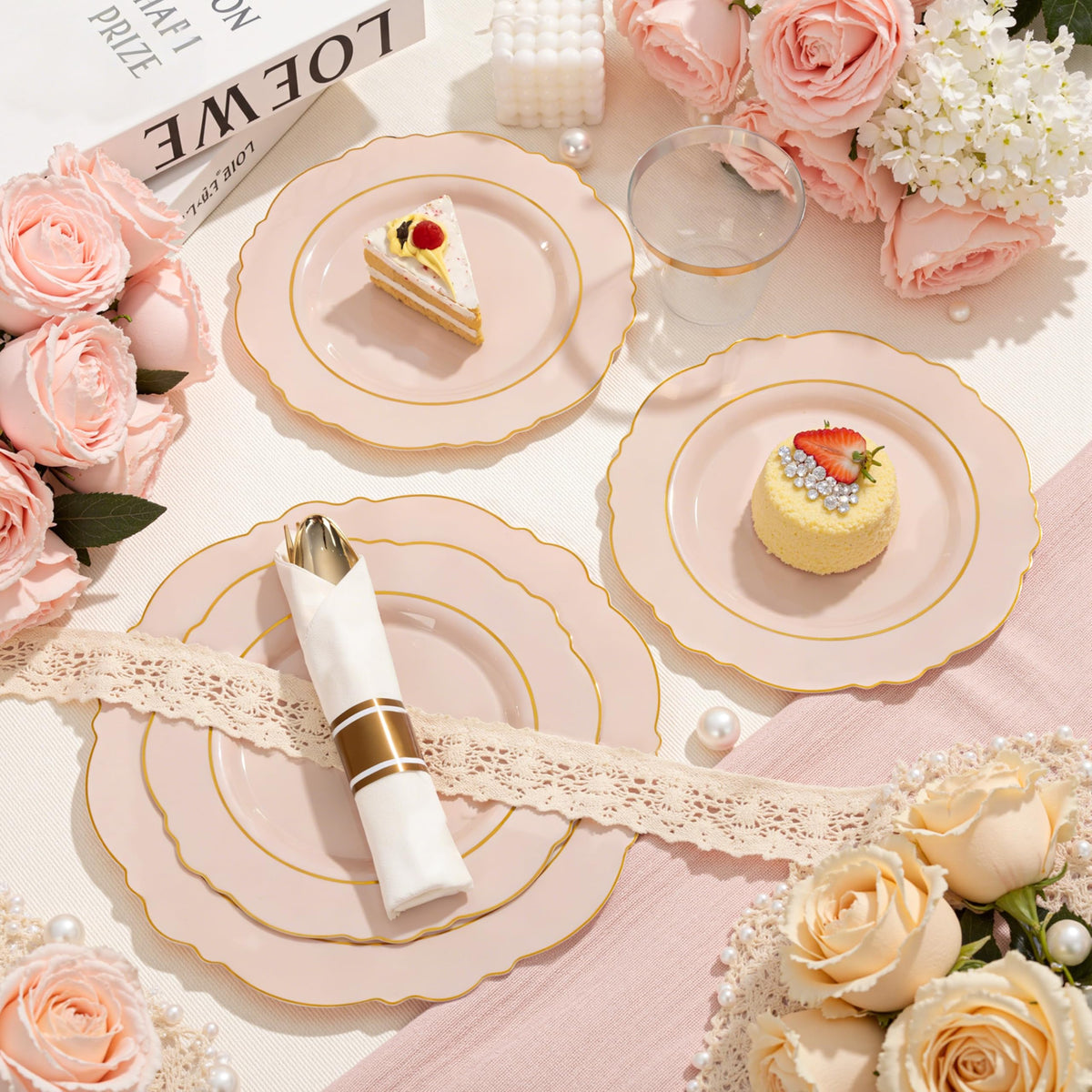 Pink Disposable Dinnerware Set for 50 Wedding Party Guests
