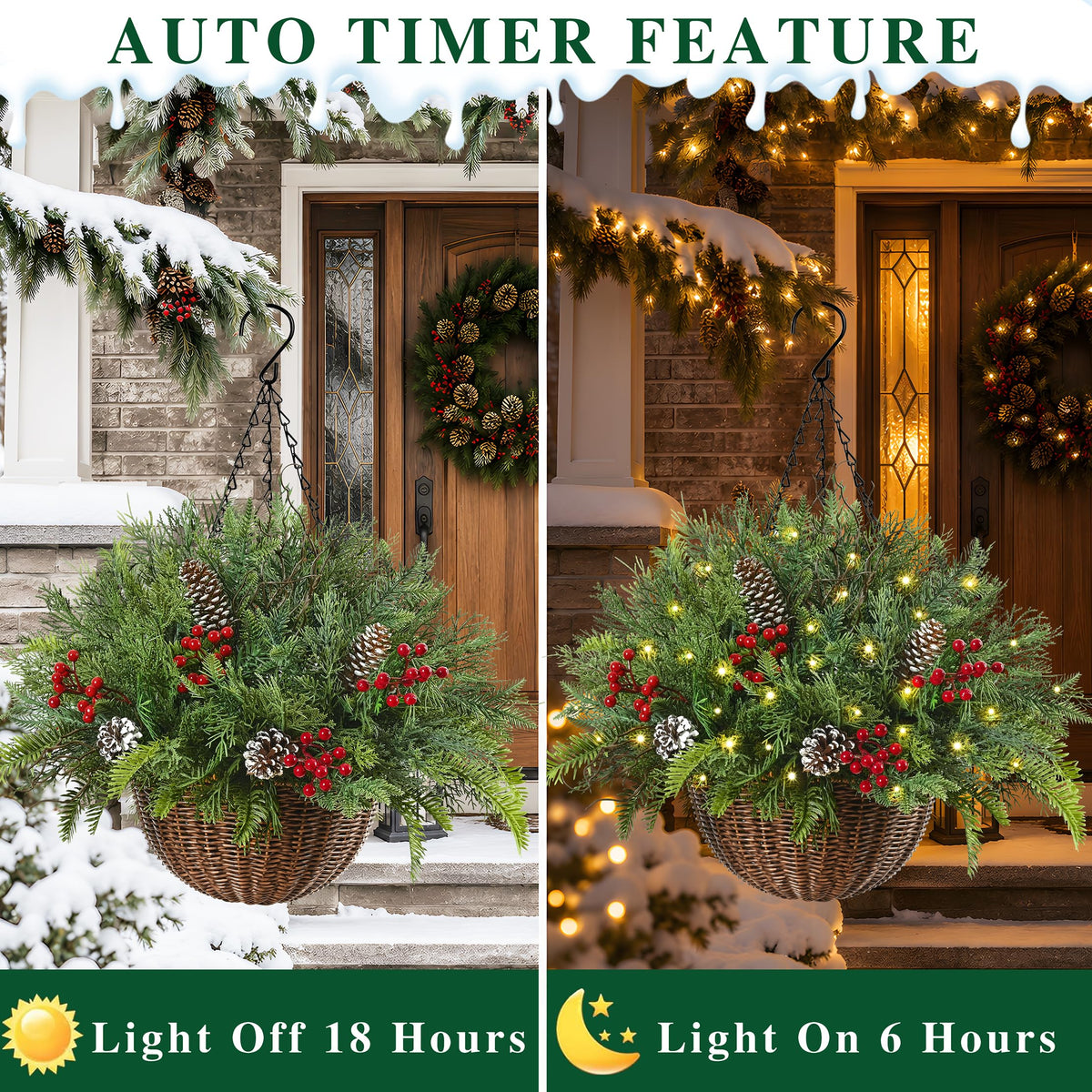 Christmas Hanging Baskets for Outdoor Porch Decorations