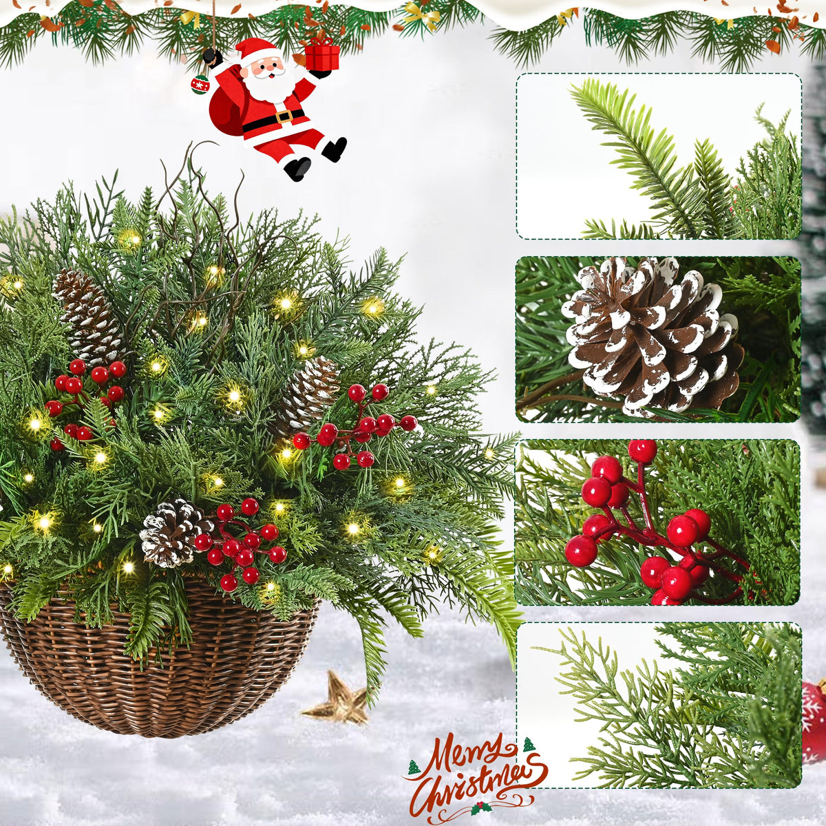 Christmas Hanging Baskets for Outdoor Porch Decorations
