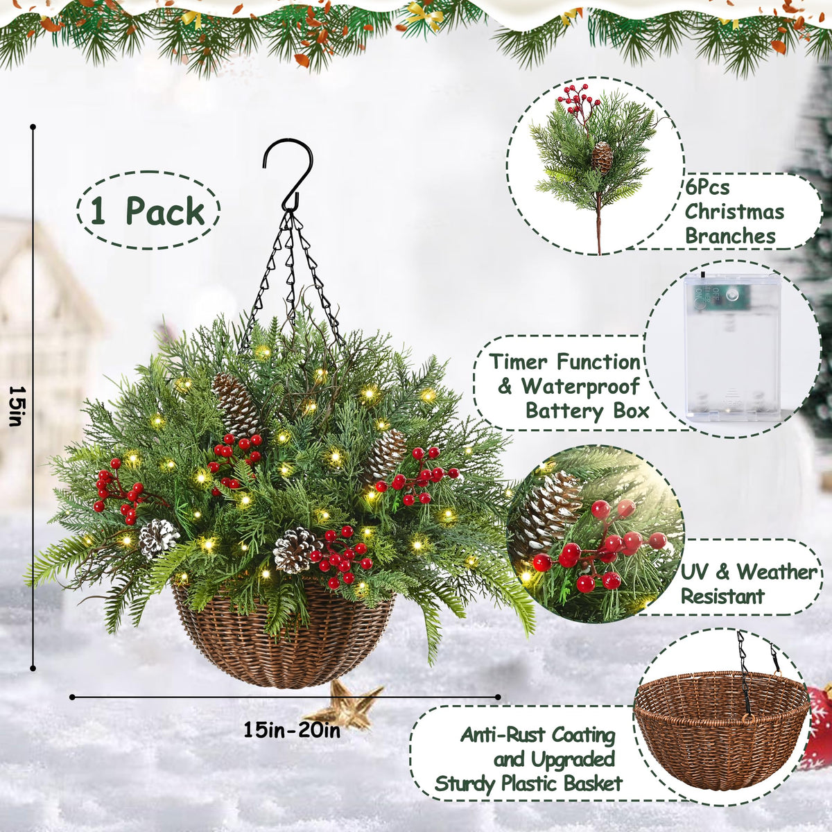 Christmas Hanging Baskets for Outdoor Porch Decorations