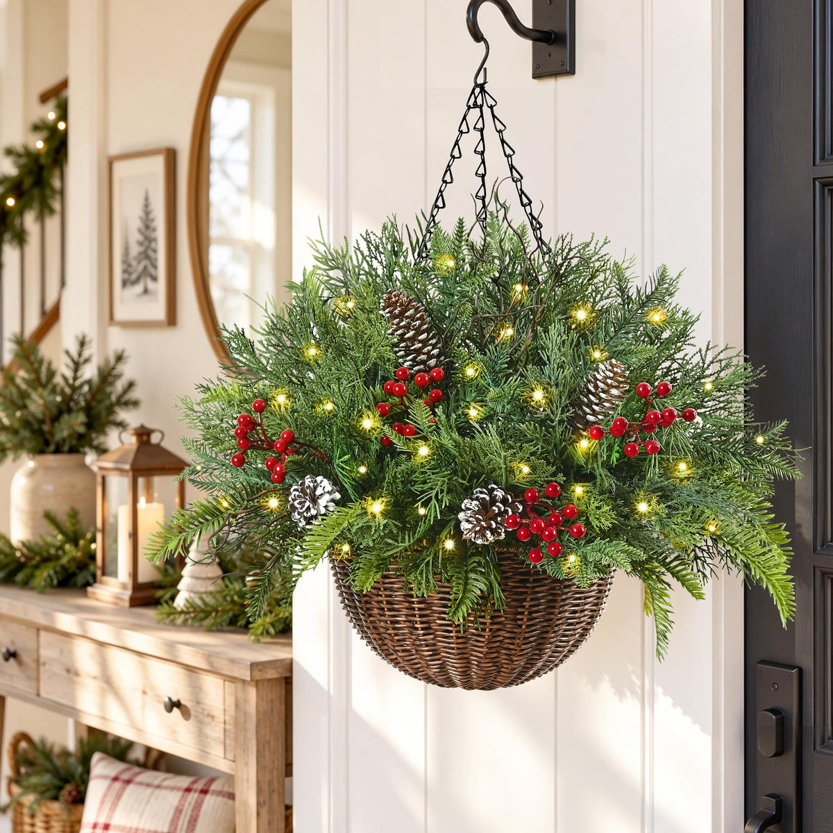 Christmas Hanging Baskets for Outdoor Porch Decorations